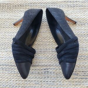 Rebecca Minkoff Snake Print Leather Suede Crisscross Studded Heels Black 10